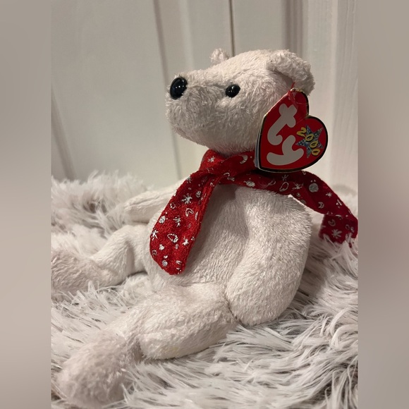 TY Beanie Baby Bear. 2000 holiday bear with red velvet scarf and silver - Picture 2 of 3